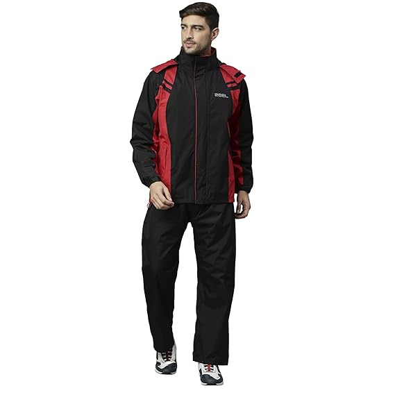 ZEEL Rain Coat for Men Waterproof for Bike Riders with Adjustable Hood Along with Inner Pockets,Waterproof Raincoat with Polyester Jacket,Pants and Waterproof Drawstring Bag (JS508_EJS511)