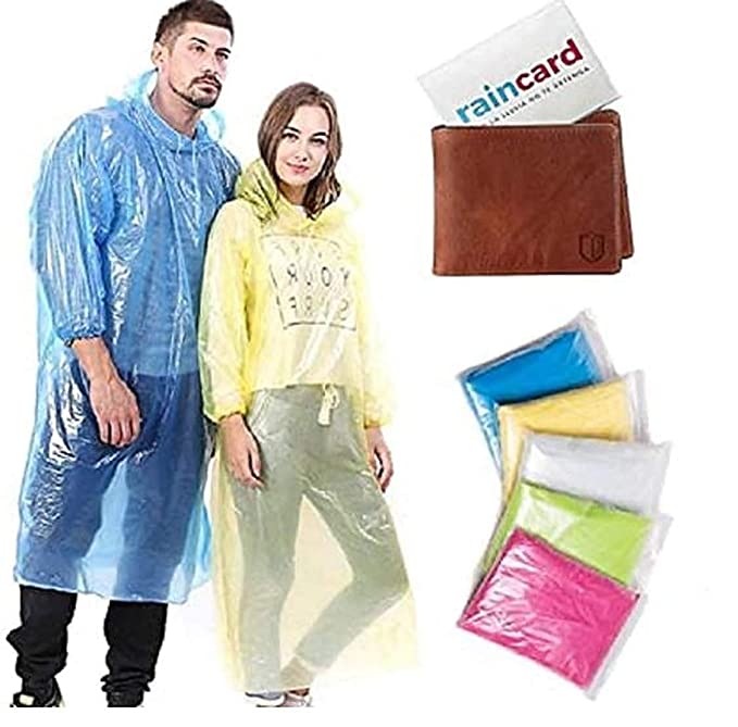 Unisex Disposable Pocket Size Easy to Carry Digi Raincoat - Pack of 4 Rain Card (Pink, Blue, Yellow, Free Size)