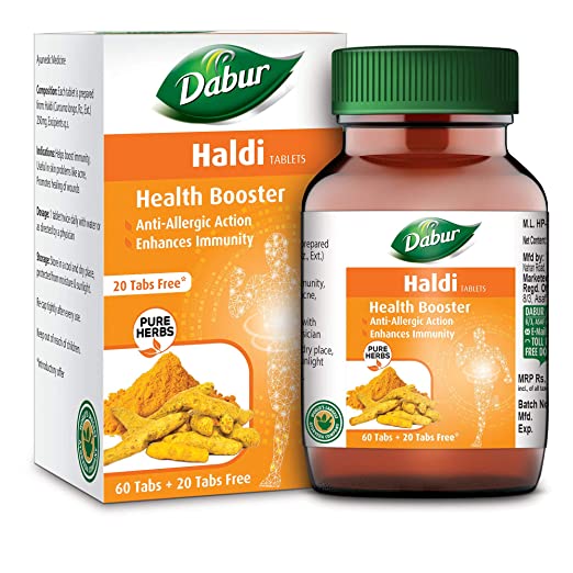 Dabur Haldi Tablet - Health Booster | Anti Allergen | Enhances Immunity | Pure herbs (60 + 20 tablets Free)