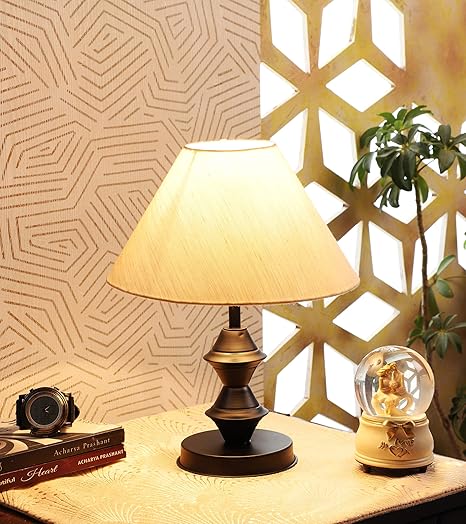 Tu casa Metal Table Lamp Off White Shade for Living Room Bedroom Bedside Corner Home Décor Housewarming Festive Gifts | Study Dining Table Top Yellow Ambient Metal Base