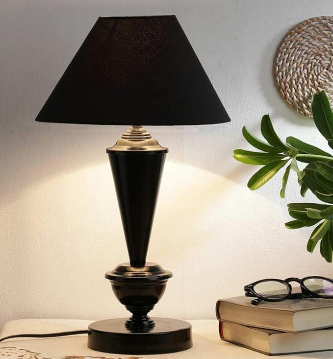 Ntu-54 Black Cotton Shade Table lamp with Metal Base by tu casa Holder Type b-22 (Bulb not Included)