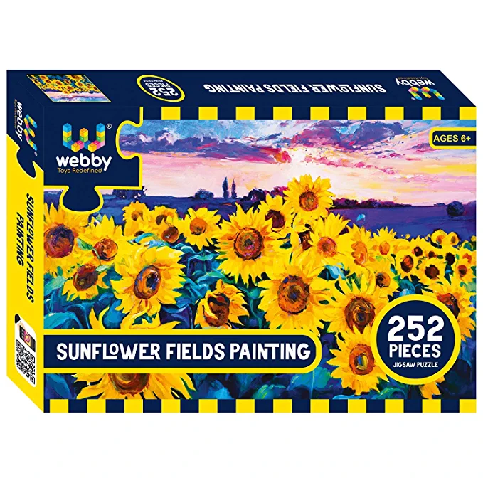 Webby Sunflower Fields Painting Jigsaw Puzzle, 252 Pieces