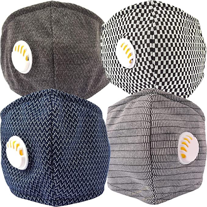 [Size name: Pack of 1] - Glammore Cotton Unisex Anti-Pollution Reusable 2 Ply Cloth Mask with Breathing Valve - Assorted Print & Color, Free Size