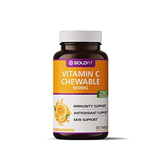 Boldfit Vitamin C with Zinc Chewable Tablets 500Mg - Immunity Booster for Adults & Kids Antioxidant & Skin Support (Delicious Tangy Orange Flavour) - 30 Vegetarian Tablets