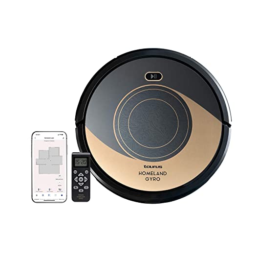 Taurus Inalsa Robot Vacuum Cleaner Homeland Gyro- 4in1 Function|Vacuum,Scrub,Mop & Sweep|1800Pa,Smart Navigation & 7 Cleaning Modes| 120 Min Runtime, Alexa & Google Assistant Connectivity,(Black/Gold)