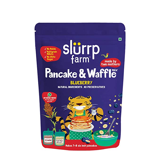 Slurrp Farm Blueberry Pancake & Waffle Mix | Blueberry & Supergrains | No Maida, Wheat & Refined White Sugar | 150G