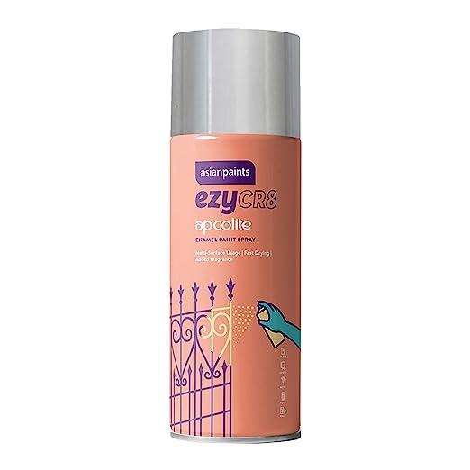 Asian Paints ezyCR8 Apcolite Enamel Multi-Surface DIY Spray Paint for Metal Wood Wall Silver 250 g (400ml) Can