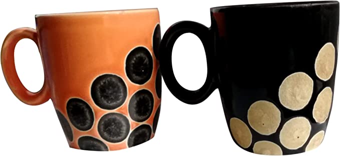 Saavre KHI Series Ceramic Coffee Mugs - 2 Pieces, Multi Colour, 250 ML