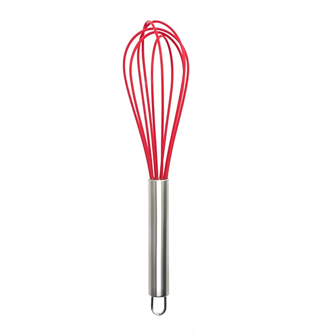 Clazkit Stainless Steel Handle Whisk Egg and Milk Frother Kitchen Blender (Red)
