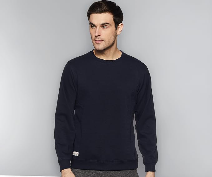 Deniklo Men's Fleece Round Neck Sweatshirt