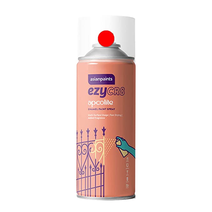 Asian Paints ezyCR8 Apcolite Enamel Multi-Surface DIY Spray Paint for Metal, Wood, Wall (Signal Red, 200ml Can)