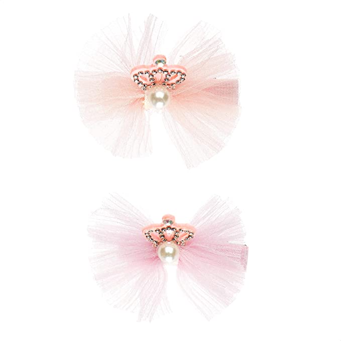 Amazon Brand - Solimo Kid's Hair Pins with Pearl Crown, Peach Pink, Pack of 2