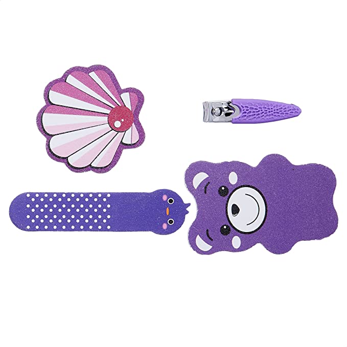 Amazon Brand - Solimo Manicure and Pedicure Kit with Nail Clipper and Three Nail Files, Purple, Pack of 4
