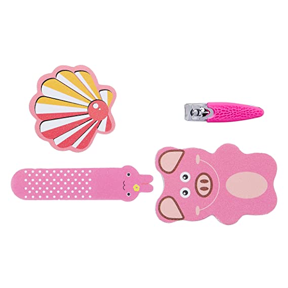 Amazon Brand - Solimo Manicure and Pedicure Kit with Three Nail Files and Nail Clipper, Pink, Pack of 4