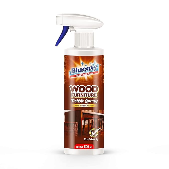 BLUEOXY Wood Polish |Furniture & Laminate| Cleaner| Polish |Cleanse Protects| Beautifies |Shiny Wood Furniture Surfaces| Gloss Finish| Orange Oil Base |Ecological Formulation| 500 ML| RTU Spray |QTY 1
