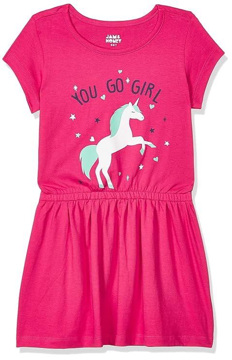 Amazon Brand - Jam & Honey Casual Girls 100% Cotton Printed Knee Length One Piece Dress | Age 2-12 Years