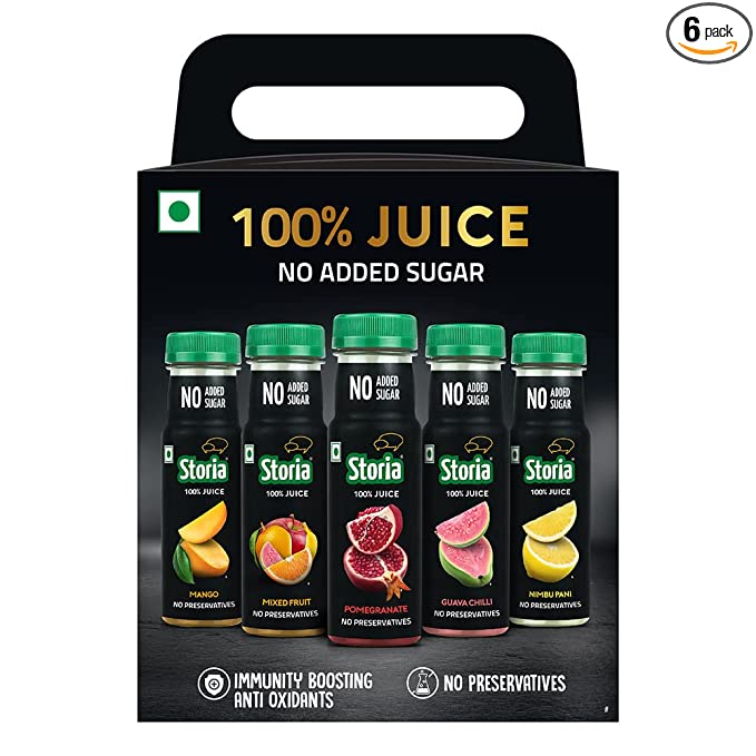[Apply Coupon] - Storia Assorted Pack of 100% Fruit Juice- No Added Sugar & No Preservatives- Pack of (6 X 180 ml) PET Bottle