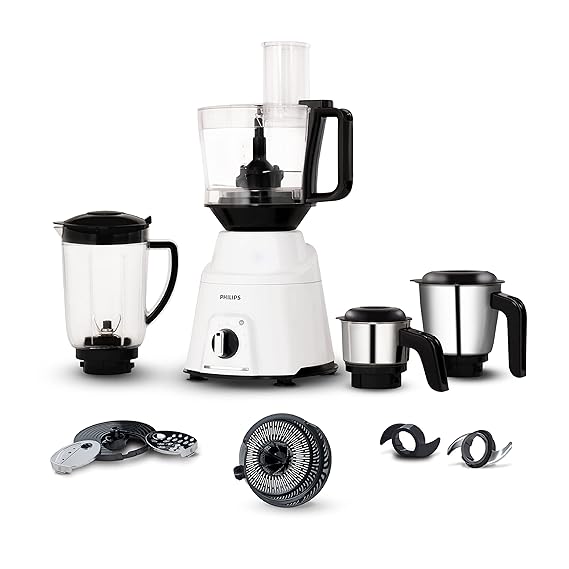 Philips Mixer Grinder 750 Watt, 3 in 1 (Mixer Grinder + Juicer + Food Processor) 4 Jar (HL7763/00), White