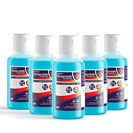 Asian Paints Viroprotek Advanced Liquid Hand Sanitizer with 75% alcohol content, WHO Recommended Hand Rub Formulation#, Kills 99.9% Germs*  -  100mL Bottle (Pack of 5)