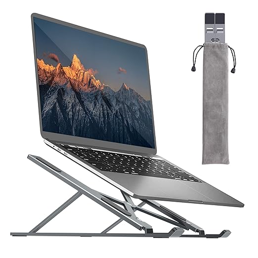 Laptop Tabletop Stand for Desk, Portable Adjustable Height Foldable Non-Slip Aluminum MacBook Computer Riser, 9 Angles Anti-Slip Compatible With 7-17 Inch Laptops (Grey)