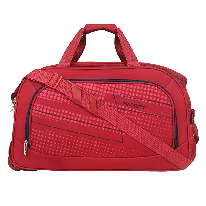 Priority ARC 56 cm Red Polyester 2 Wheel Duffle Trolley Bag | Travel Luggage for Men & Women