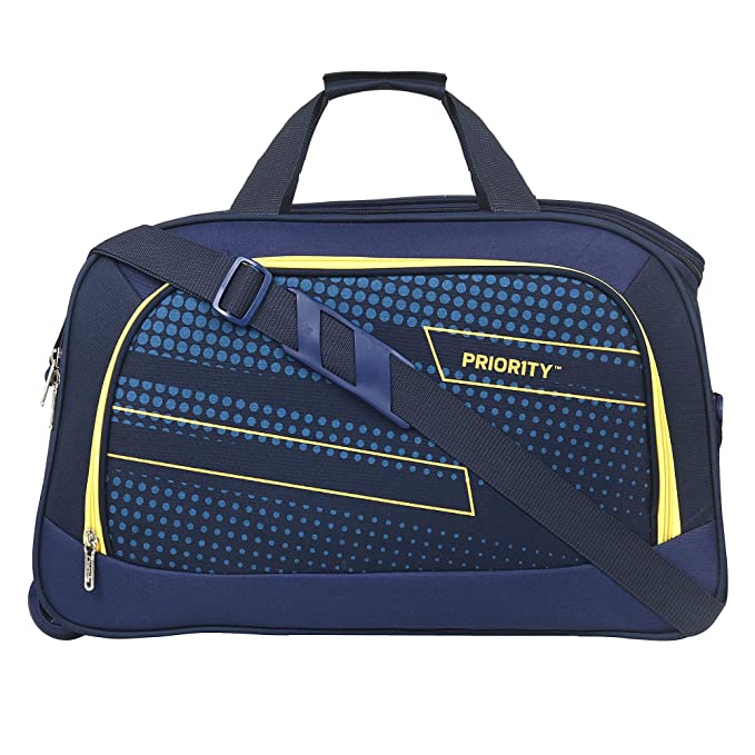 Priority ARC 61 cm Navy Blue Polyester 2 Wheel Duffle Trolley Bag | Travel Luggage for Men's & Women's