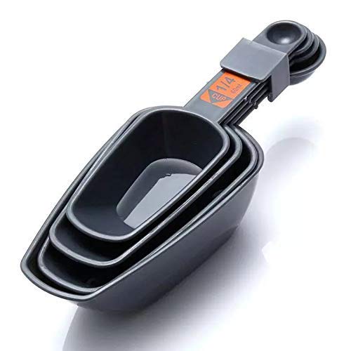 DAAS KITCHENWARE Plastic 4 Pcs Double Side Backing Measuring Cups & Spoons Set (Black), Standard (DASS003)