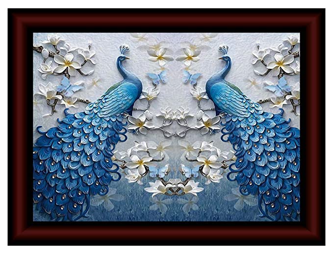SAF Couple Peacock Cheery Framed UV Coated Painting 11 Inch X 14 Inch SANFK30643