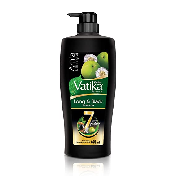 Dabur Vatika Long & Black Shampoo - 640 ml | With Amla & Bhringraj | For Shiny, Long & Black Hair | No Added Parabens | Provides Gentle Cleansing, Conditioning & Nourishment to Hair