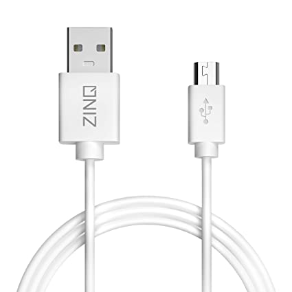 Zinq Technologies Super Durable Micro to USB 2.0 Round Cable with High Speed Charging, Quick Data Sync and PVC Connectors for All USB Powered Devices (White)