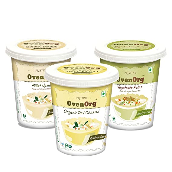 PRISTINE OvenOrg Ready to Eat Food (Upma, Bisibele Bath, Khichdi, Puliogare, Dal Chawal, Rajma Chawal, Vegetable Pulao) (UPMA::DAL CHAWAL::Veg PULAO, Combo Pack)