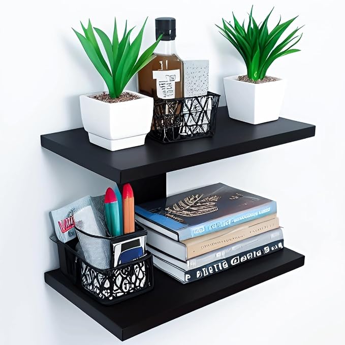 Dime Store Engineered Wood wall Shelf,Glossy Finish,Set of 1,Black | wall shelf wall mount wall shelves