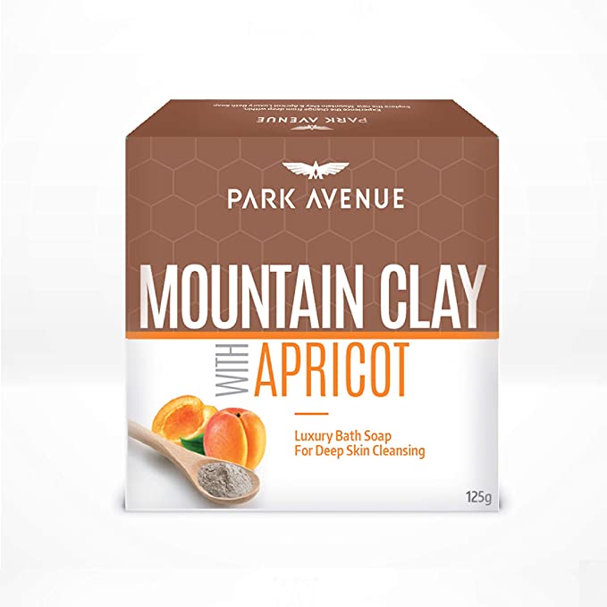 Park Avenue Mountain Clay with Apricot Luxury Soap for Deep Cleanse & Gentle Exfoliation, Removes Blemishes & Absorbs Excess Oil, No Suphates & Parabens, 125gm