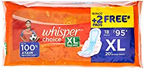 [Apply Coupon] - Whisper Choice Sanitary Pads with Wings for Women, XL, 18 Napkins (Pack of 1)