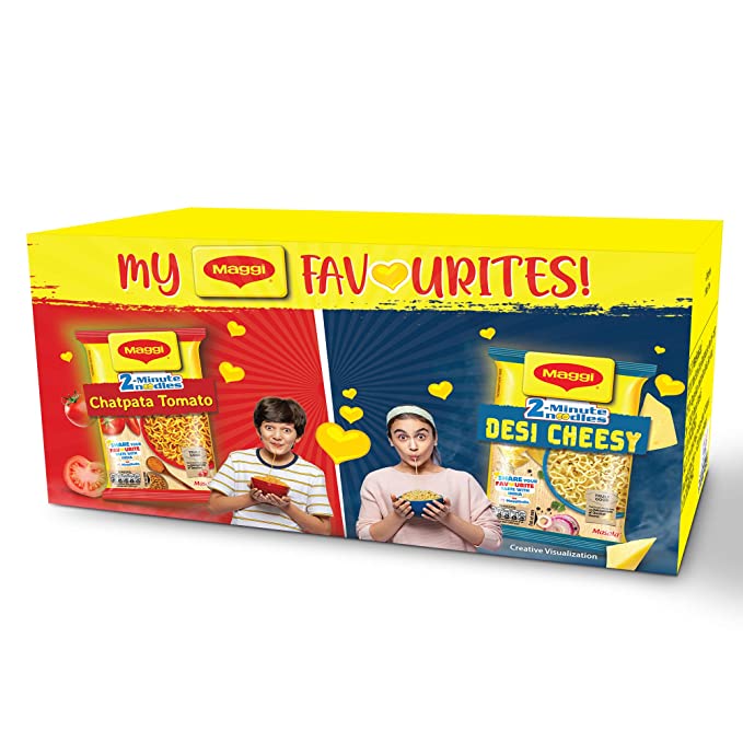 My MAGGI Favourites 2 Minute Instant Noodles Box (Desi Cheesy Masala(6 Pack x 60.5g), Chatpata Tomato Masala(6 Pack x 60.5g))