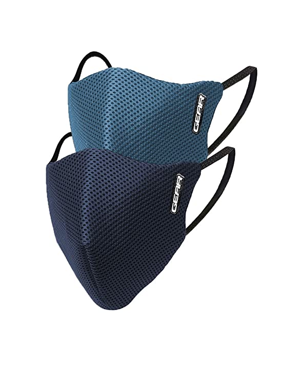 Gear OXYMAX G95 Adult Unisex Reusable & Washable 6 Layer NABL Certified Outdoor Protection Face Mask (Pack of 2) Navy Blue, Moroccan Blue