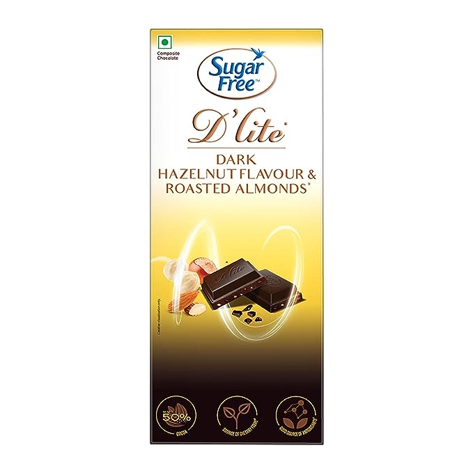 Sugar Free D'lite Hazelnut & Almonds Dark Chocolate Bar, 80 g