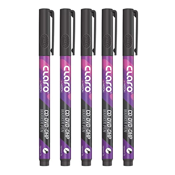 Claro By Milton CD DVD OHP Marker Pen, Pack of 25, Black Ink