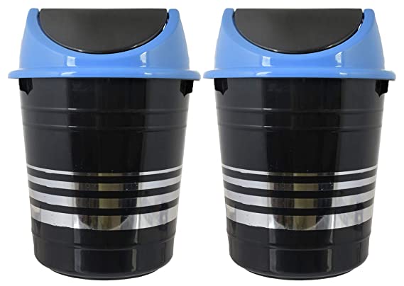 Kuber Industries Plastic 2 Pieces Medium Size Swing Dustbin/Swing Garbage Bin/Waste Bin, 10 Liters (Black & Blue)-KUBMART10241