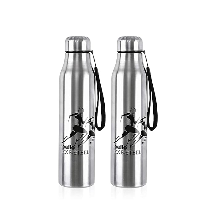 Cello Goldie Stainless Steel Water Bottle Set, 1 Litre, Set of 2 pcs, Silver