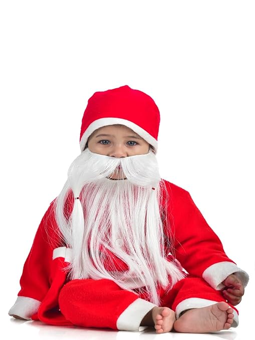 [Apply Coupon] - BookMyCostume Santa Claus With Premium Beard Complete Set Christmas Kids & Adults Fancy Dress Costume - Premium 1-2 years