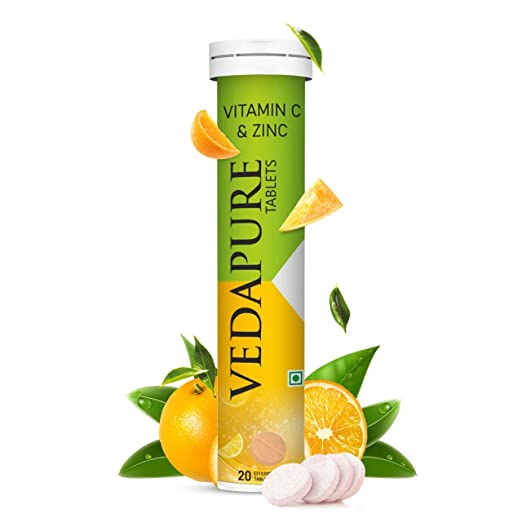 Vedapure Naturals Vitamin C & Zinc Effervescent 20 Tablets (Pack of 1)
