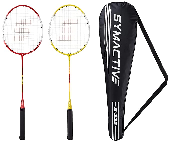 Amazon Brand - Symactive Badminton Racquet Set for Intermediate Players, S333, Set of 2, Silver & Red