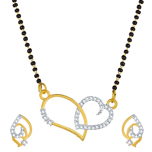 Aadita Daily Mangalsutra Gold Plated and American Diamond Mangalsutra for Women (Golden) (DT1999MS)