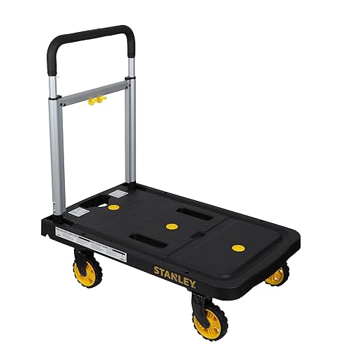STANLEY SXWT-PC517-SP Flat-Folding Aluminium Platform Truck, 120kg Load Capacity, Soft Grip Handle, Platform with Basket Pin Slots, Open Dimn: 68x41x92 cm, Folded Dimn: 68x41x80 cm
