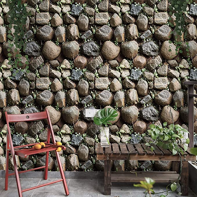 Wolpin Wall Stickers Wallpaper Self Adhesive (45 x 500 cm) 3D Stone DIY, Multicolour