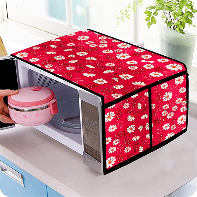 LOOMANTHA miles to go&. Printed Microwave Oven top Cover with 4 utilities pocket, Pink, 37 cm x 91 cm (Pack of 1)