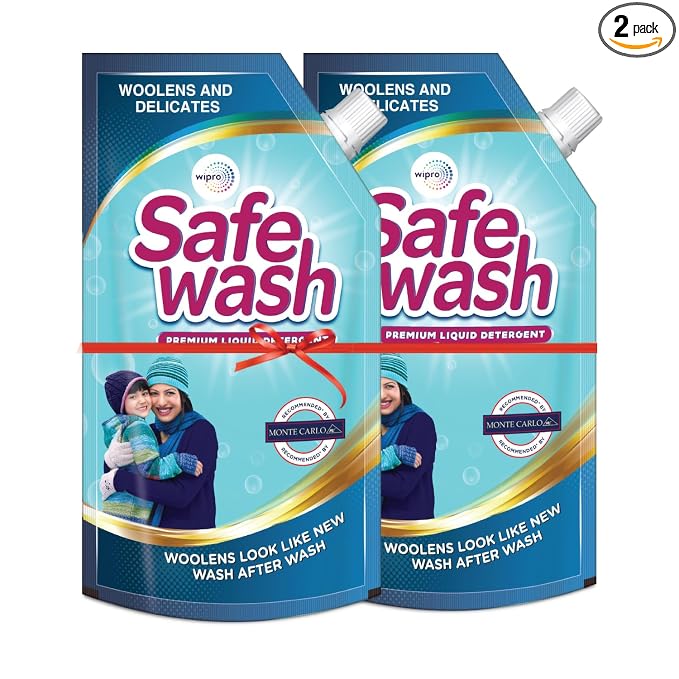 Safewash Premium Liquid Detergent 2L (Pack of 2 Pouch) for Woollens and Delicates with Active Fabric Conditioners | Soda and Bleach Free| PH Neutral Neutral Formula for 7-in-1 Expert Care