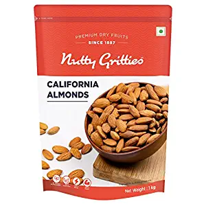 Nutty Gritties Premium California Almonds Badam, 1Kg, Raw American Almonds, 100% Natural | Resealable Pouch