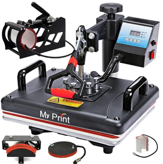 MY PRINT | Heat Press 5 in 1 Digital Multi Functional Sublimation, Vinyl Printing Machine for T-Shirts (Any Flat Product), Mug, Machine 12x15 Inch | DTF PRIINTING | (5IN1 Combo Black)